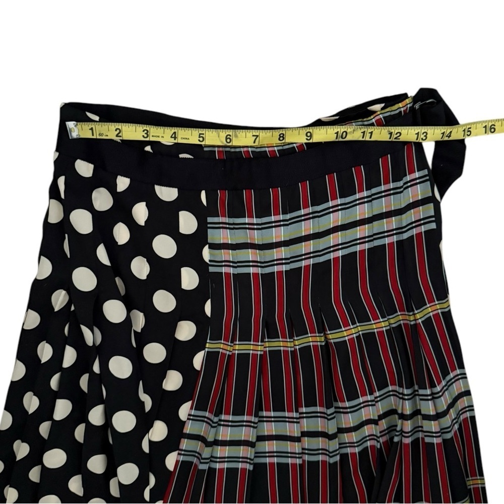 Zara Multicolored Patterned Midi Skirt Pleated Sz XS Wrap Belted Polka Dot Plaid - Picture 5 of 7